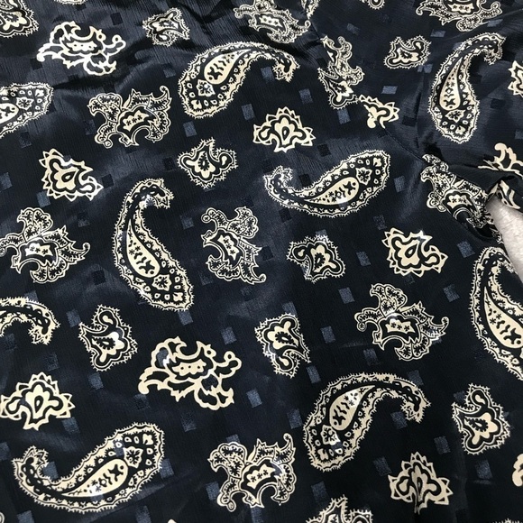 Russ Petites Vintage Navy Blue Paisley Button Up Short Sleeve Peplum Blouse - Picture 6 of 10